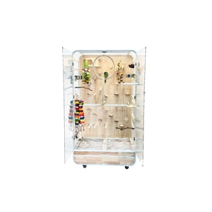 Kandang Burung Dekoratif Ekstra Besar Modern Bergaya Villa, Kandang Burung Beo Anti Cipratan Kaca Hemat Ruang Desain Mewah Kayu Besi Mudah Dipasang - Product Image 1