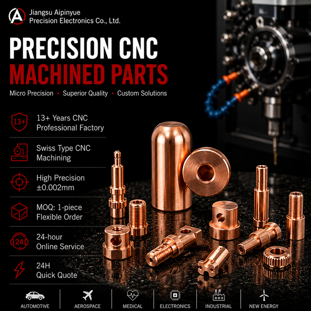 High Precision Purple Copper CNC Machined Parts Swiss Turning Components for Industrial Electronic Equipment Applications
