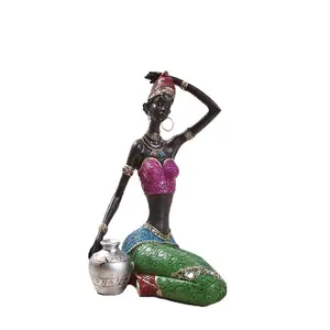 african statue art Suppliers-African Women Sculpture Creative Vintage Dolls 7.5" Tribal Girls Figurines Statue Decor Collectible Art Piece Gift Craft