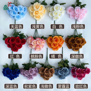 Rosas aromáticas de nueve cabezas de 40 cm, flores de seda naranja, decoración para bodas y hogar, ramo de rosas artificiales - Product Image 4