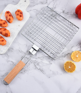 Panier de barbecue de camping avec poignée en bois, conception OEM d'usine, panier de cuisson antiadhésif pour poisson et légumes - Product Image 2