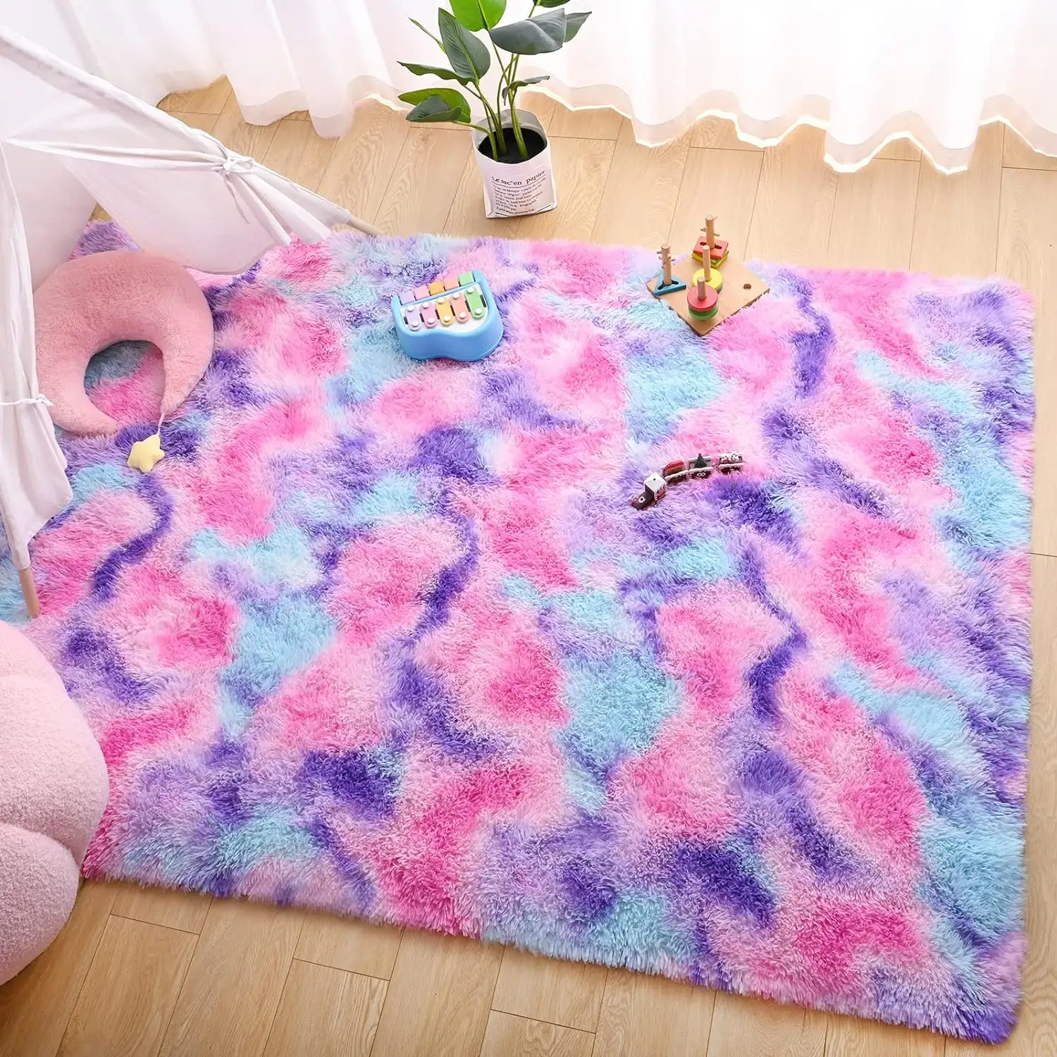 Alfombras suaves de arcoíris de alta calidad, alfombras mullidas para dormitorio de niñas, Alfombra de princesa, alfombra colorida bonita para niños