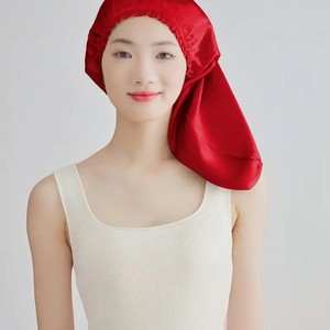 Bonnet de nuit en soie de mûrier à cheveux longs, vente en gros d'usine, bonnet de sommeil élastique réglable, personnalisation de bonnets de sommeil à longue queue pour femmes - Product Image 1
