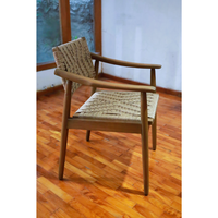 Fauteuil KAG Iris CHA02 en teck moderne et rotin synthétique, non pliable, pour salon et salle à manger, assise confortable, pour la maison