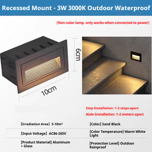 Lumières d'escalier à capteur de mouvement encastrées intelligentes carrées étanches IP65 pour l'extérieur et l'intérieur, lumières murales d'escalier latérales à LED - Product Image 3