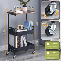 Chariot de rangement utilitaire en métal à 3 niveaux, personnalisable pour la vente en gros, avec fonction table d'appoint, organisateur et bureau roulant, équipé de roues verrouillables