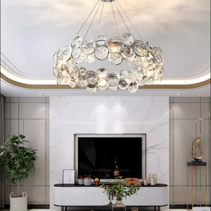 Nouveau design nordique salon hôtel moderne Led cercle K9 anneau lustre en cristal suspension - Product Image 3