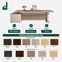 Bureau de direction moderne en forme de L, design bicolore, pieds arrondis avec table d'appoint et armoire de rangement pour bureau d'entreprise