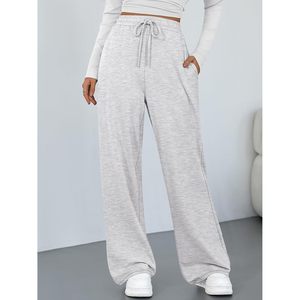 Pantalon de survêtement large pour femme, taille mi-haute, 100 % coton tricoté respirant, avec poches, pantalon de pyjama fluide et décontracté - Product Image 2