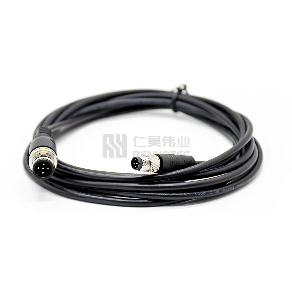 Miniatura Industrial M12 3 4 5 6 8 12 17 Pin macho a 5 pines hembra Cable de alambre impermeable conector 5M AWG22