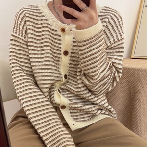 Pull en tricot rayé haute qualité <span class=keywords><strong>Cardigan</strong></span> à manches longues col rond veste boutonnée rouge haut ample décontracté - Product Image 2