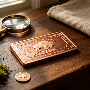 Lingote de cobre de diez onzas .999, placa rectangular con relieve de búfalo, trofeo artístico coleccionable para inversores - Product Image 4