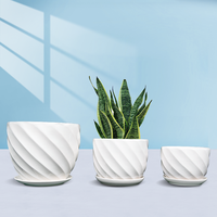 Pot de fleurs en céramique émaillée sculpté à la main, motif spirale oblique blanc pur, style européen, haute qualité, pour intérieur et extérieur