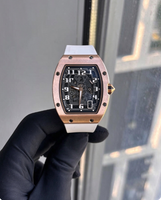 Montre mécanique pour homme en or rose ajourée en forme de baril de vin, bracelet en caoutchouc blanc, montre-bracelet pour homme d'affaires