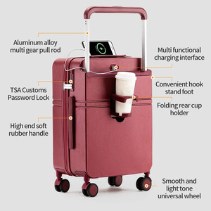 Nuevo Juego de 2 <span class=keywords><strong>Maletas</strong></span> Anchas con Ruedas Giratorias para Mujer, Maleta de Viaje de 20 Pulgadas con Candado de Contraseña y Neceser de Maquillaje, Equipaje Multifuncional - Product Image 3
