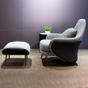 Fauteuil de salon moderne minimaliste en bois massif et fer avec dossier inclinable, chaise longue design pour salon, club-house, hôtel et réunion à domicile - Product Image 2