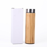 Botol Termos Vakum Dinding Ganda 450ml dari Baja Tahan Karat 304 dengan Cangkang Bambu, Saringan Teh, Desain Modern