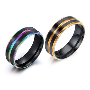 Men's <b>Titanium</b> Steel <b>Ring</b> SA1017 Geometric Gradient Color Electroplated Gold Fashion Jewelry Gift - Product Image 1