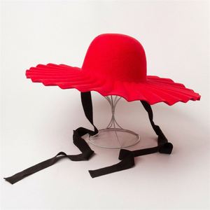 Sombrero de Fieltro Rojo X1231 de Ala Ancha con Pliegues, Transpirable, para Adultos, Casual, para Exteriores, para Todas las Estaciones - Product Image 2