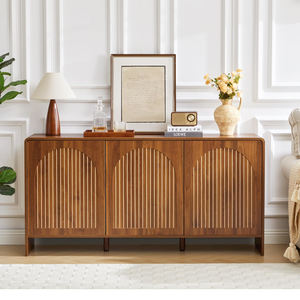 Aparador de <span class=keywords><strong>Cocina</strong></span> con Almacenamiento, <span class=keywords><strong>Mueble</strong></span> de Almacenamiento Estilo Rústico con Patrón de Rayas Arqueadas y 2 Puertas para Sala de Estar - Product Image 4