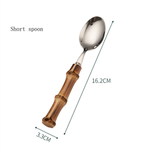 Juego <span class=keywords><strong>de</strong></span> vajilla <span class=keywords><strong>de</strong></span> acero inoxidable con mango <span class=keywords><strong>de</strong></span> nudo <span class=keywords><strong>de</strong></span> bambú ecológico, cuchillo <span class=keywords><strong>de</strong></span> carne occidental, tenedor, cuchara <span class=keywords><strong>de</strong></span> <span class=keywords><strong>postre</strong></span> para pastel para viaje - Product Image 3