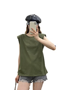 Camiseta sin mangas básica de algodón con cuello redondo y hombreras para mujer al por mayor - Product Image 4
