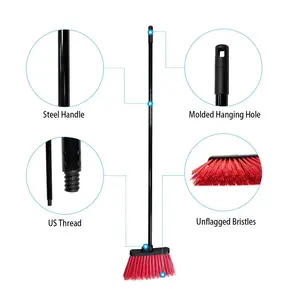 Plastic Double Sweep Angle Broom Metal Handle Trim Width Bristles High Quality Commercial Household Industrial Broom Head