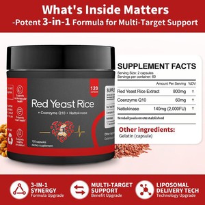 Suplemento Cardiovascular 3 en 1 <span class=keywords><strong>de</strong></span> <span class=keywords><strong>Arroz</strong></span> <span class=keywords><strong>de</strong></span> <span class=keywords><strong>Levadura</strong></span> Roja <span class=keywords><strong>con</strong></span> CoQ10 y Nattokinasa para la Salud del Corazón y el Colesterol, 120 Cápsulas - Product Image 4