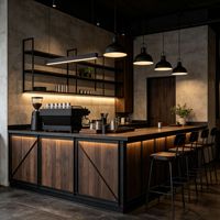 Comptoir de bar moderne en verre pour café, mobilier de café tendance, vitrine en bois sur mesure pour bureau, service de conception offert