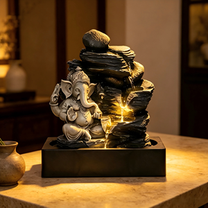 Fuente de Agua Decorativa Ganesha con Rocas Apiladas y Luz <span class=keywords><strong>LED</strong></span> para Decoración de Escritorio en Casa u Oficina, Regalo para Relajación en Interiores - Product Image 1