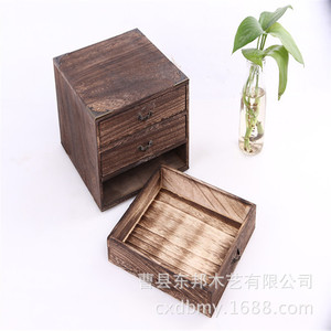 Caja de té de madera de Paulownia quemada, cajón de 3 niveles, madera maciza hecha a mano, almacenamiento de té rectangular para té Pu Erh - Product Image 3