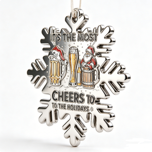 Christmas Snowflake <b>Ornament</b> <b>Silver</b>-Plated Beer Santa Design Cheers To The Holidays Decorative Metal Craft - Product Image 2