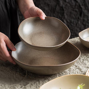 Элегантная керамическая салатница с реактивной глазурью неправильной формы, художественная фарфоровая тарелка для фруктов для роскошных отелей и ресторанов - Product Image 4