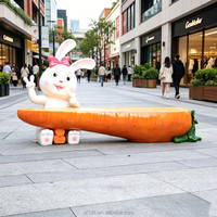 C001 Banc-sculpture Lapin Carotte en Fibre de Verre Coloré, Peint à la Main, Résistant aux Intempéries, Chaise d'Extérieur pour Centre Commercial, Place Publique, Parc à Thème