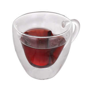 Tazza a forma di <span class=keywords><strong>cuore</strong></span> in vetro trasparente a forma di amore tazza da tè ad alta capacità tazza da caffè fatta a mano amanti del vetro a doppio strato Mark Cup - Product Image 2