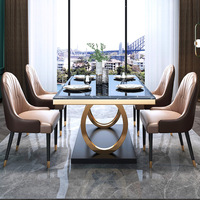 Meubles de restaurant de luxe, ensemble de table à manger, table à manger en marbre pour 6 personnes, or