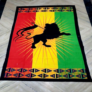 Nouvelle tapisserie murale en coton 100% tricoté, imprimé lion aux couleurs Rasta, lavable, vente en gros depuis l'Inde - Product Image 1