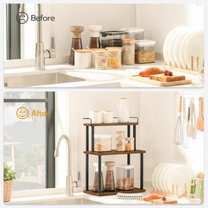 Estante de Almacenamiento para Cocina de 3 Niveles, Organizador Multifuncional de Madera y Metal para Especias y Artículos de Despensa - Product Image 4