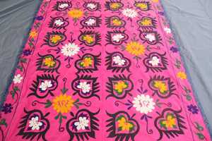 Embroidered Pink Suzani Throw <b>Quilt</b> Traditional <b>Floral</b> Pattern Home Decor Cotton All Season - Product Image 3