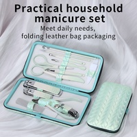 Ensemble de manucure et kits de toilettage en acier inoxydable vert menthe avec étui en cuir – Outils de beauté tendance