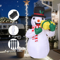Décoration de Noël gonflable de 1,8 m en forme de bonhomme de neige avec boîte cadeau jaune et lumières colorées, nouveau décor de fête