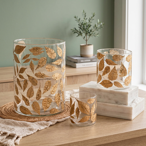 Round <b>Glass</b> <b>Hurricane</b> <b>Candle</b> <b>Holder</b> Gold Leaf Decal Heat Resistant High Quality Christmas Home Decoration - Product Image 3