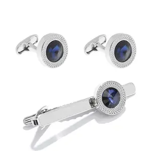 2023 cổ điển màu Xanh pha lê Khuy măng sét Tie Clips Set cho người đàn ông bên cưới trang sức phụ kiện Quà Tặng