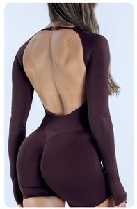 DF Nuevo <span class=keywords><strong>Mono</strong></span> Deportivo de Yoga de Una Pieza sin Costuras con Espalda Descubierta y Manga Larga para Mujer - Product Image 5