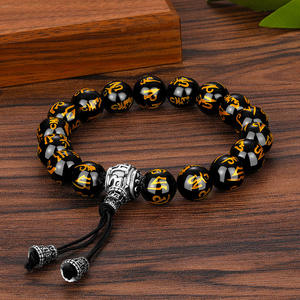 Bracelet de perles de <span class=keywords><strong>Bouddha</strong></span> noir plaqué <span class=keywords><strong>argent</strong></span> en vente en gros Bracelet de perles de richesse en obsidienne naturelle Mani Mantra - Product Image 3