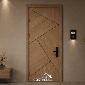 Puerta Interior Blanca de Lujo con Diseño de Panel con Incrustaciones Doradas y Cerradura Inteligente para Apartamento, Dormitorio y Hotel - Product Image 5