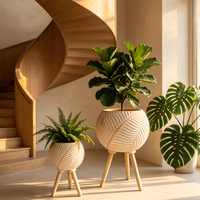 Ensembles de pots de fleurs en fibre de verre de 2 tailles, design texturé en relief de feuilles, jardinières et pots pour la décoration de la maison et des jardins extérieurs