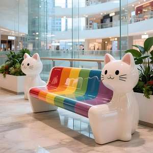 Banc Arc-en-ciel en Forme de Chat Fantaisiste - Chaise d'Attente Fonctionnelle en Matériau GRC Durable et Écologique pour Centres Commerciaux Extérieurs et Parcs - Product Image 2