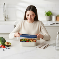 Conteneur rectangulaire en silicone de qualité alimentaire premium de 1300 ml, à compartiment unique, compatible micro-ondes, avec aération