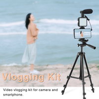 Kit de Vlogging pour Smartphone Équipement d'enregistrement vidéo avec trépied LED Remplissage Lumière Obturateur pour Appareil Photo Téléphone Youtube Set Vlogger KIT